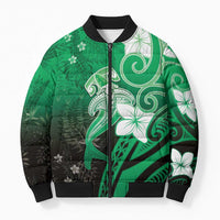 Polynesia Hammerhead Shark Bomber Puffer Jacket Green Tribal Pattern With Plumeria - Polynesian Pride