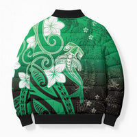 Polynesia Hammerhead Shark Bomber Puffer Jacket Green Tribal Pattern With Plumeria - Polynesian Pride