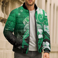 Polynesia Hammerhead Shark Bomber Puffer Jacket Green Tribal Pattern With Plumeria - Polynesian Pride