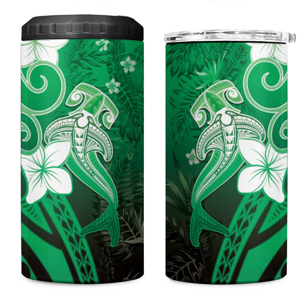 Polynesia Hammerhead Shark 4 in 1 Can Cooler Tumbler Green Tribal Pattern With Plumeria LT05 One Size: 16 oz Green - Polynesian Pride