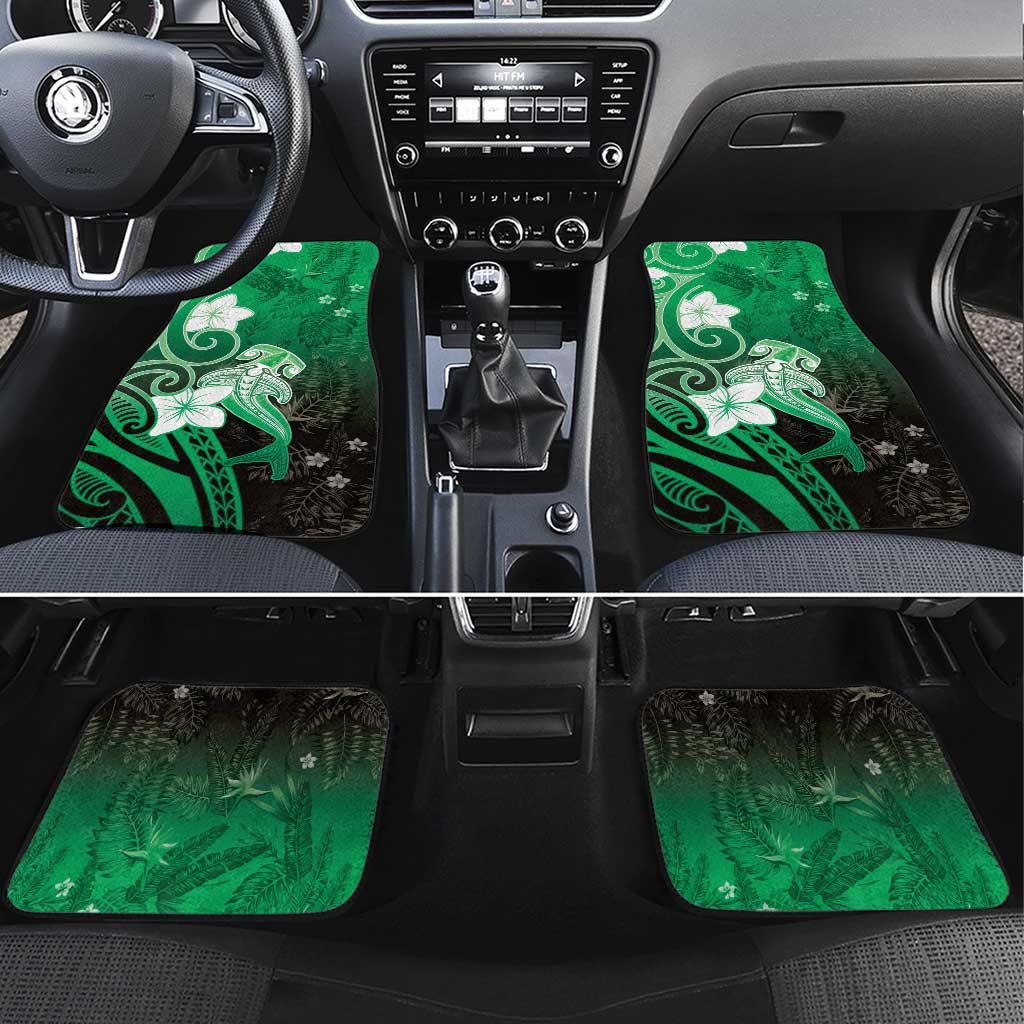 Polynesia Hammerhead Shark Car Mats Green Tribal Pattern With Plumeria LT05 Set 4pcs Green - Polynesian Pride