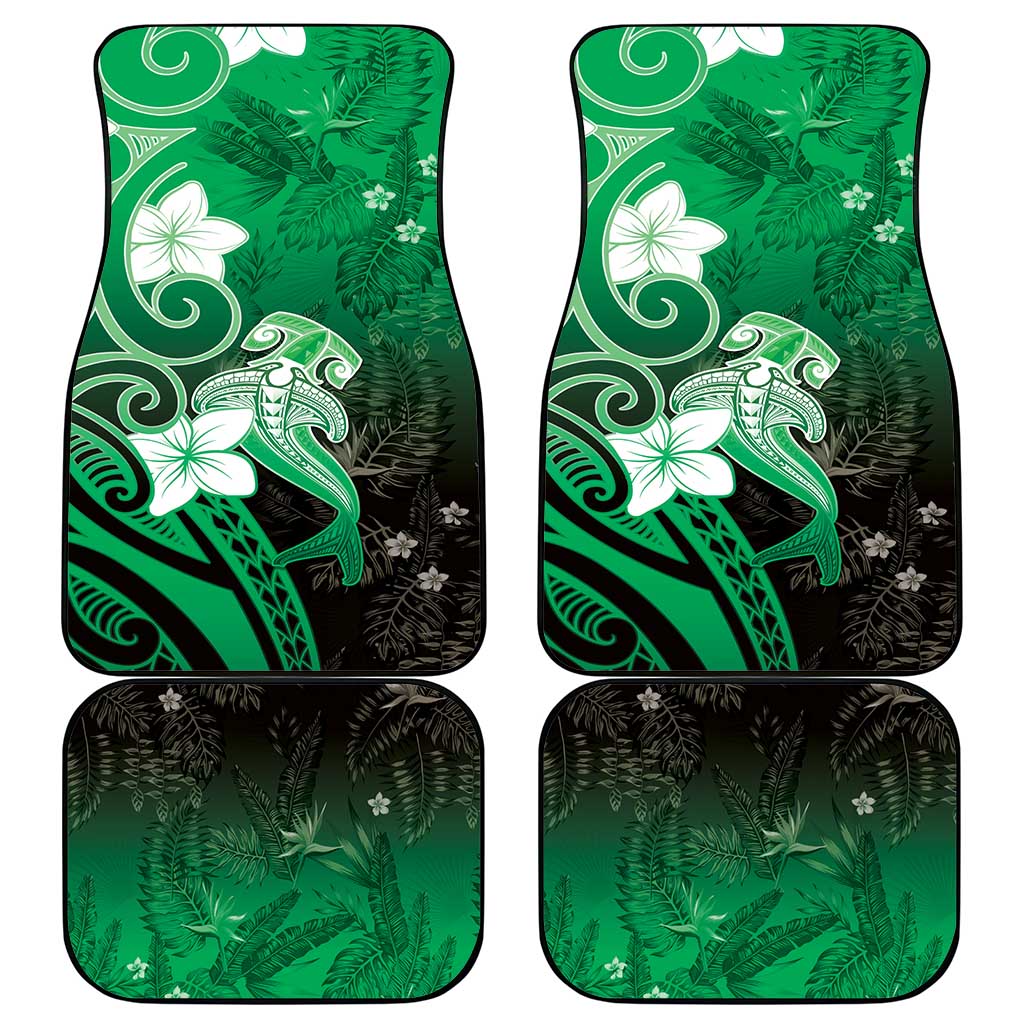 Polynesia Hammerhead Shark Car Mats Green Tribal Pattern With Plumeria LT05 - Polynesian Pride