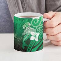 Polynesia Hammerhead Shark Ceramic Mug Green Tribal Pattern With Plumeria LT05 - Polynesian Pride