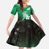 Polynesia Hammerhead Shark Family Matching Long Sleeve Bodycon Dress and Hawaiian Shirt Green Tribal Pattern With Plumeria - Polynesian Pride