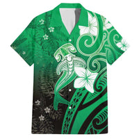 Polynesia Hammerhead Shark Family Matching Puletasi and Hawaiian Shirt Green Tribal Pattern With Plumeria LT05 Dad's Shirt - Short Sleeve Green - Polynesian Pride
