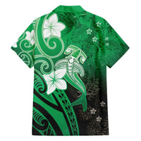 Polynesia Hammerhead Shark Family Matching Puletasi and Hawaiian Shirt Green Tribal Pattern With Plumeria LT05 - Polynesian Pride