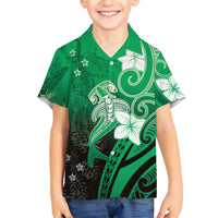 Polynesia Hammerhead Shark Hawaiian Shirt Green Tribal Pattern With Plumeria LT05 - Polynesian Pride