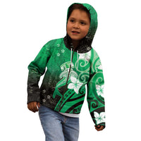 Polynesia Hammerhead Shark Kid Hoodie Green Tribal Pattern With Plumeria LT05 - Polynesian Pride