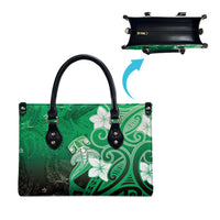 Polynesia Hammerhead Shark Leather Bag Green Tribal Pattern With Plumeria - Polynesian Pride