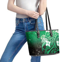 Polynesia Hammerhead Shark Leather Tote Bag Green Tribal Pattern With Plumeria LT05 - Polynesian Pride