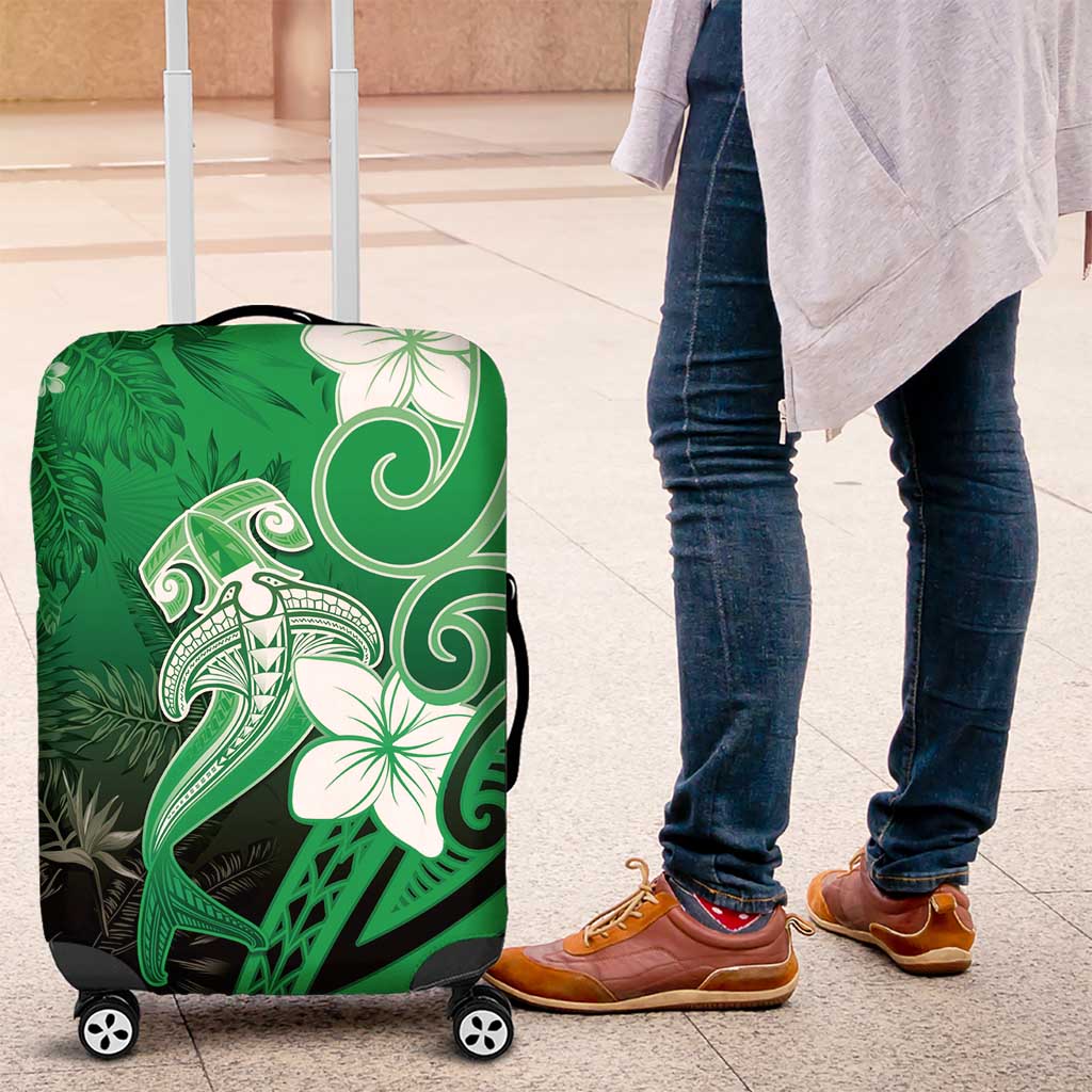 Polynesia Hammerhead Shark Luggage Cover Green Tribal Pattern With Plumeria LT05 Green - Polynesian Pride