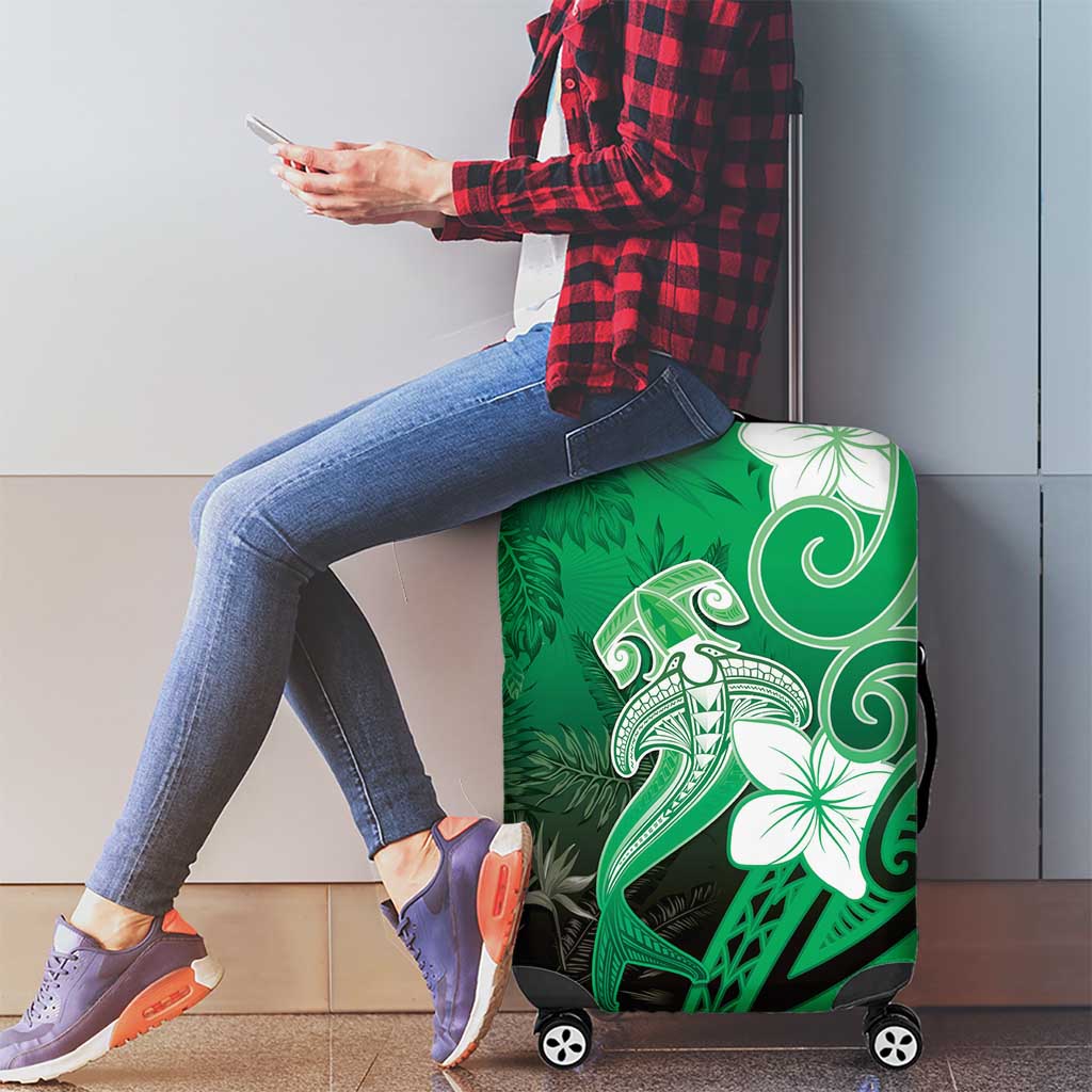 Polynesia Hammerhead Shark Luggage Cover Green Tribal Pattern With Plumeria LT05 - Polynesian Pride