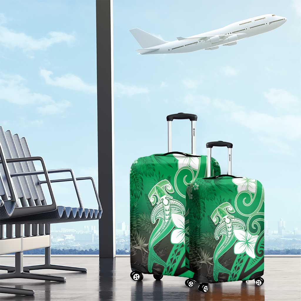 Polynesia Hammerhead Shark Luggage Cover Green Tribal Pattern With Plumeria LT05 - Polynesian Pride