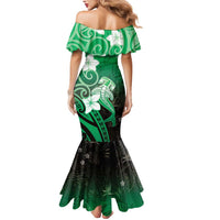 Polynesia Hammerhead Shark Mermaid Dress Green Tribal Pattern With Plumeria - Polynesian Pride