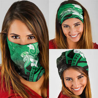 Polynesia Hammerhead Shark Neck Gaiter Green Tribal Pattern With Plumeria - Polynesian Pride