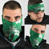 Polynesia Hammerhead Shark Neck Gaiter Green Tribal Pattern With Plumeria - Polynesian Pride