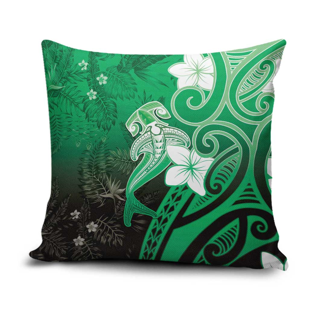 Polynesia Hammerhead Shark Pillow Cover Green Tribal Pattern With Plumeria LT05 Green - Polynesian Pride