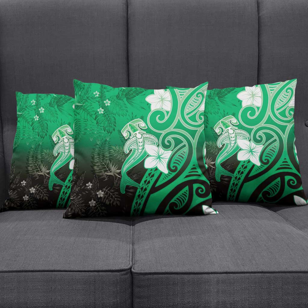 Polynesia Hammerhead Shark Pillow Cover Green Tribal Pattern With Plumeria LT05 - Polynesian Pride