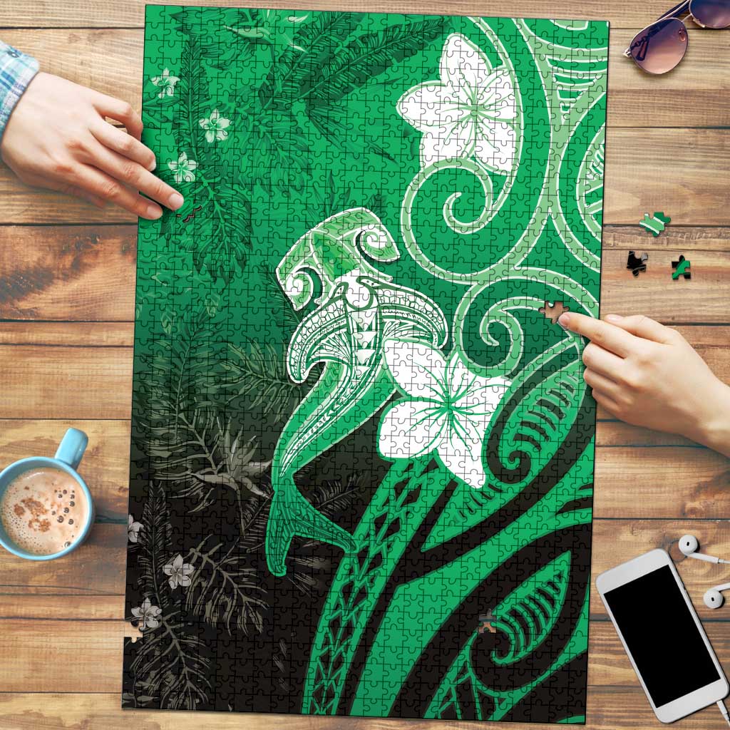 Polynesia Hammerhead Shark Puzzle Green Tribal Pattern With Plumeria - Polynesian Pride