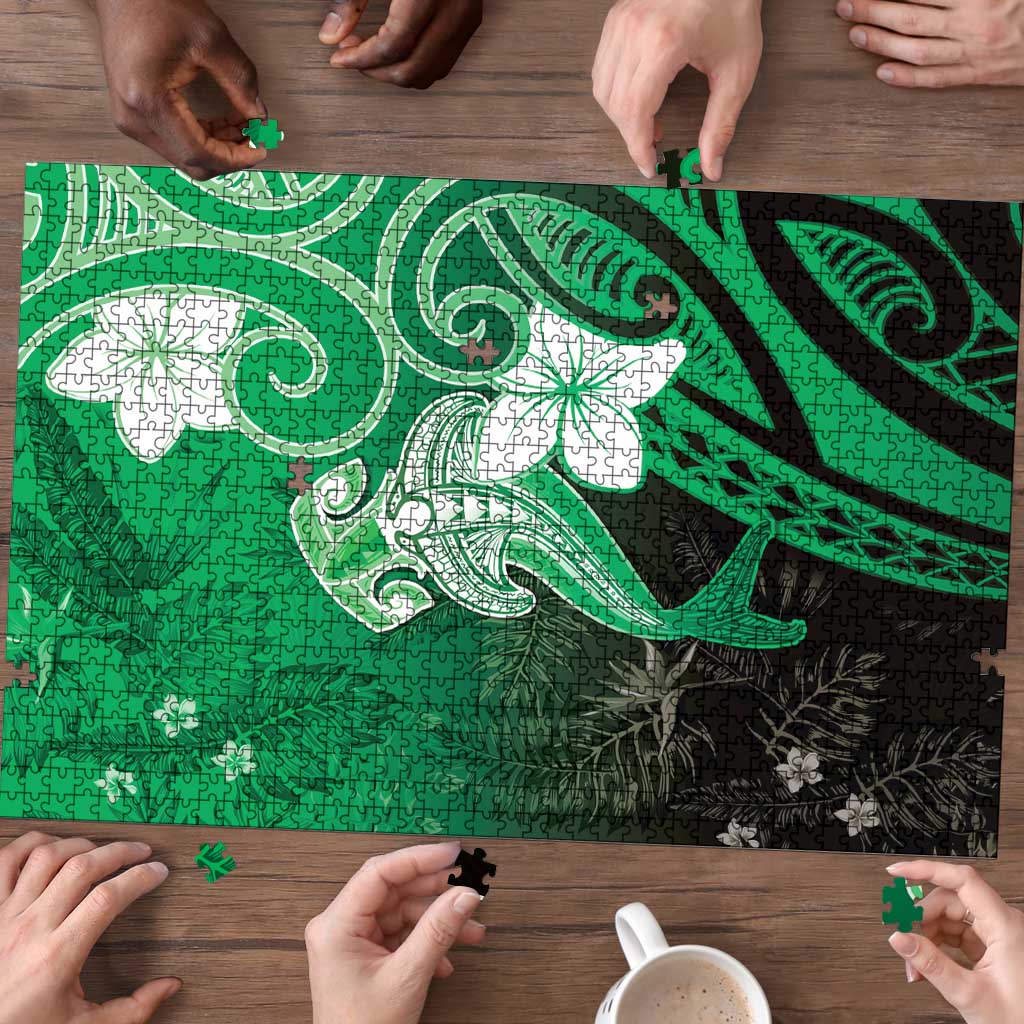 Polynesia Hammerhead Shark Puzzle Green Tribal Pattern With Plumeria - Polynesian Pride