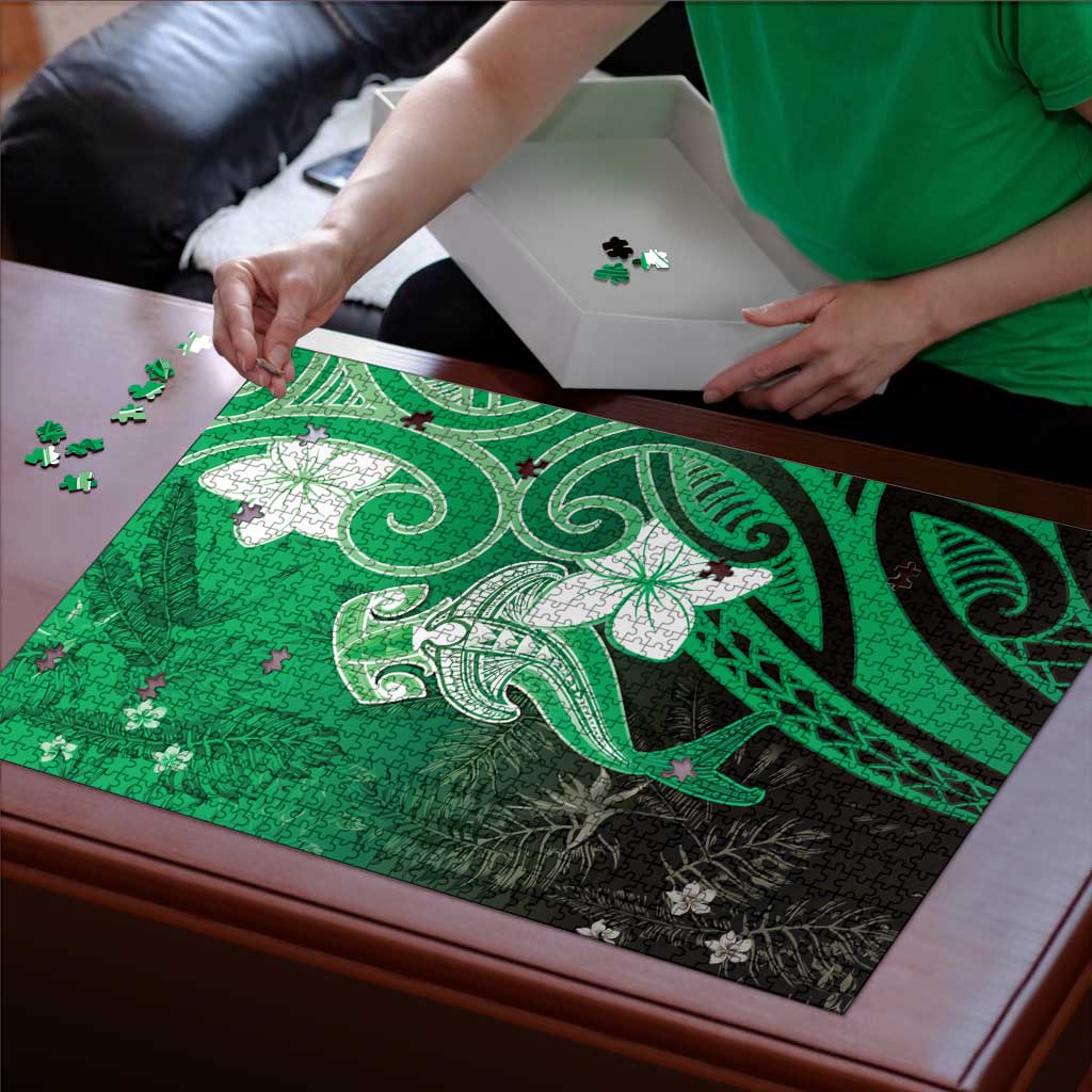 Polynesia Hammerhead Shark Puzzle Green Tribal Pattern With Plumeria - Polynesian Pride