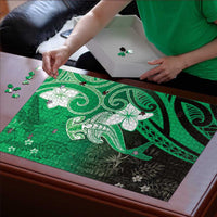 Polynesia Hammerhead Shark Puzzle Green Tribal Pattern With Plumeria - Polynesian Pride