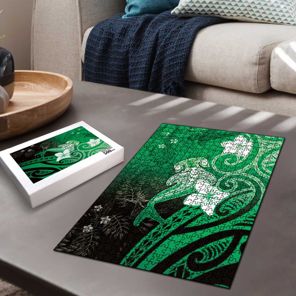 Polynesia Hammerhead Shark Puzzle Green Tribal Pattern With Plumeria - Polynesian Pride