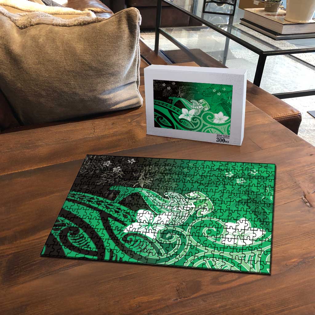 Polynesia Hammerhead Shark Puzzle Green Tribal Pattern With Plumeria - Polynesian Pride