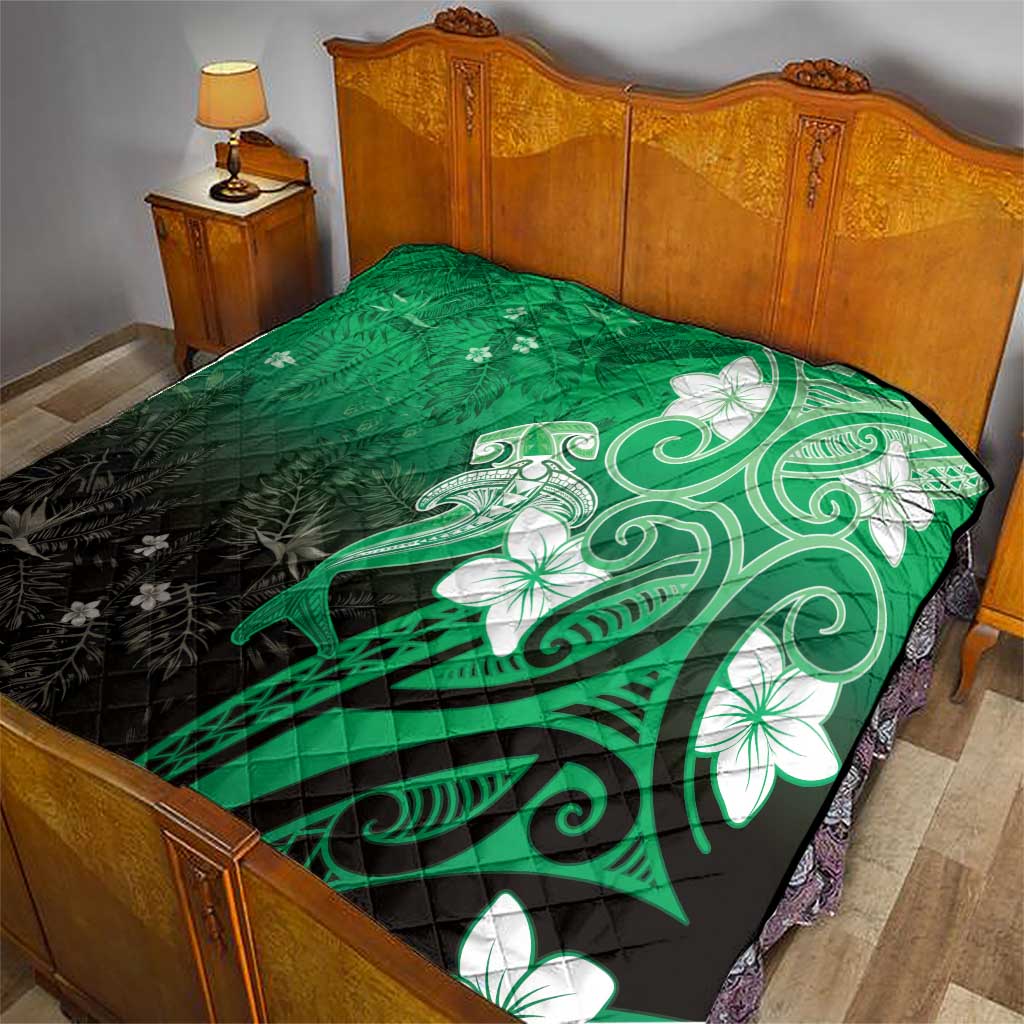 Polynesia Hammerhead Shark Quilt Green Tribal Pattern With Plumeria LT05 - Polynesian Pride