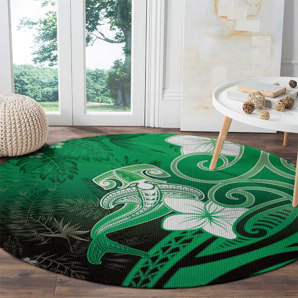 Polynesia Hammerhead Shark Round Carpet Green Tribal Pattern With Plumeria LT05 - Polynesian Pride