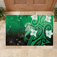Polynesia Hammerhead Shark Rubber Doormat Green Tribal Pattern With Plumeria - Polynesian Pride
