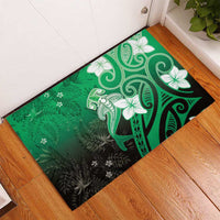 Polynesia Hammerhead Shark Rubber Doormat Green Tribal Pattern With Plumeria - Polynesian Pride