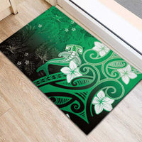 Polynesia Hammerhead Shark Rubber Doormat Green Tribal Pattern With Plumeria - Polynesian Pride