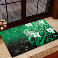 Polynesia Hammerhead Shark Rubber Doormat Green Tribal Pattern With Plumeria - Polynesian Pride