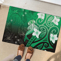Polynesia Hammerhead Shark Rubber Doormat Green Tribal Pattern With Plumeria - Polynesian Pride