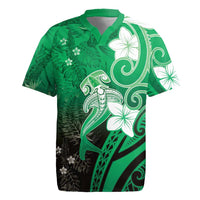 Polynesia Hammerhead Shark Rugby Jersey Green Tribal Pattern With Plumeria LT05 Green - Polynesian Pride