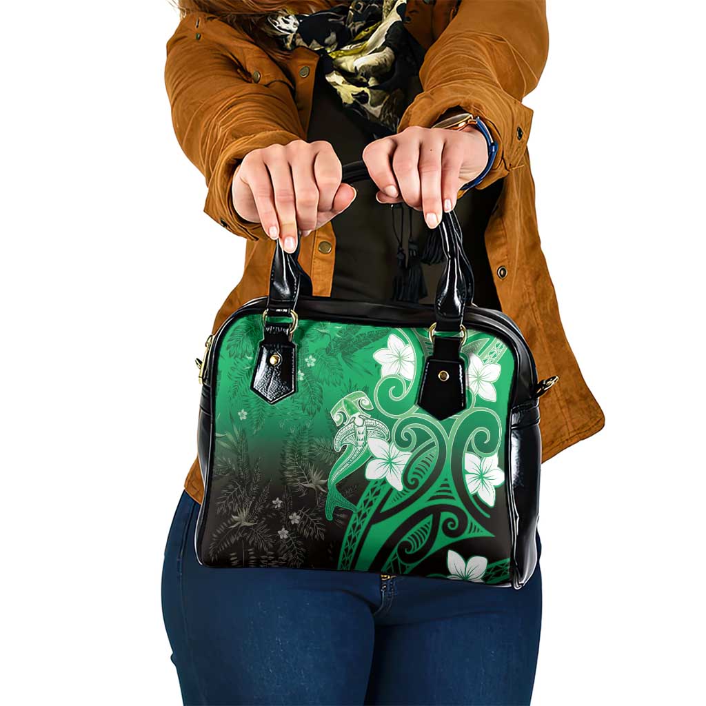 Polynesia Hammerhead Shark Shoulder Handbag Green Tribal Pattern With Plumeria LT05 One Size Green - Polynesian Pride