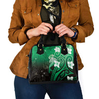 Polynesia Hammerhead Shark Shoulder Handbag Green Tribal Pattern With Plumeria LT05 - Polynesian Pride