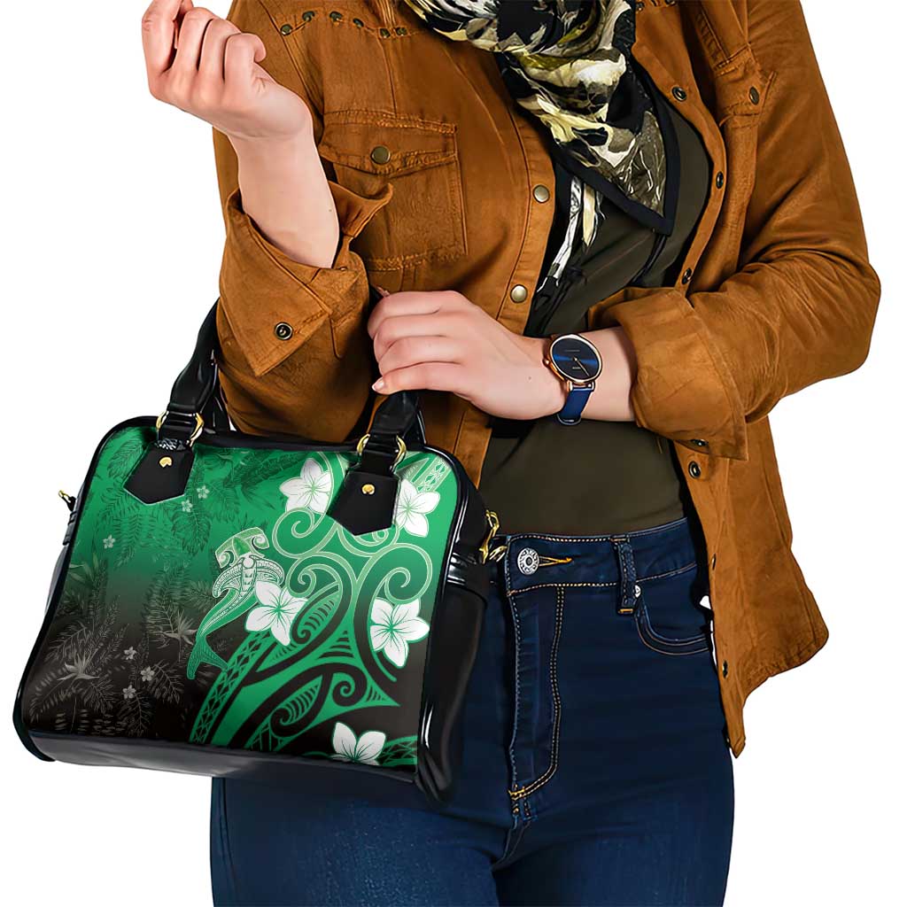 Polynesia Hammerhead Shark Shoulder Handbag Green Tribal Pattern With Plumeria LT05 - Polynesian Pride