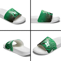 Polynesia Hammerhead Shark Slide Sandals Green Tribal Pattern With Plumeria LT05 - Polynesian Pride
