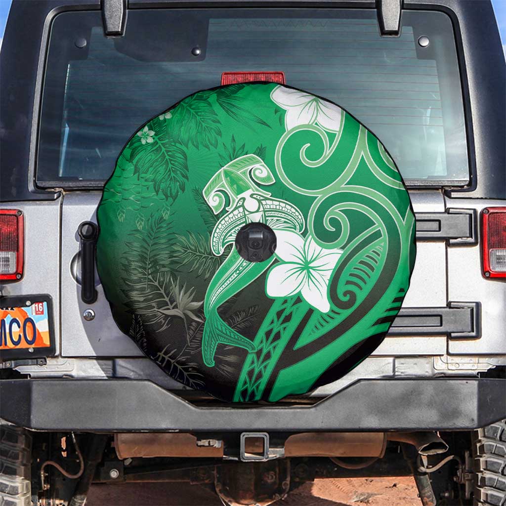 Polynesia Hammerhead Shark Spare Tire Cover Green Tribal Pattern With Plumeria LT05 Green - Polynesian Pride