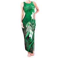 Polynesia Hammerhead Shark Tank Maxi Dress Green Tribal Pattern With Plumeria LT05 Women Green - Polynesian Pride