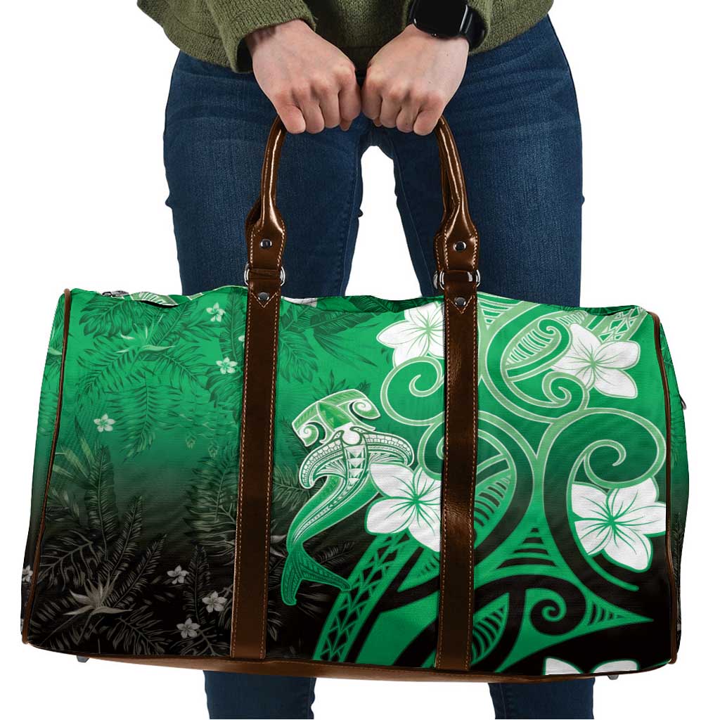 Polynesia Hammerhead Shark Travel Bag Green Tribal Pattern With Plumeria LT05 Green - Polynesian Pride