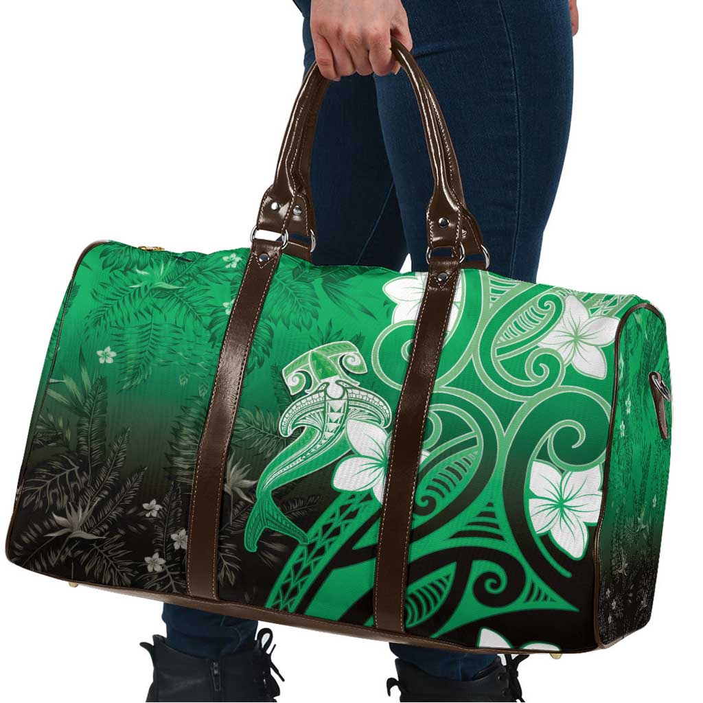 Polynesia Hammerhead Shark Travel Bag Green Tribal Pattern With Plumeria LT05 - Polynesian Pride