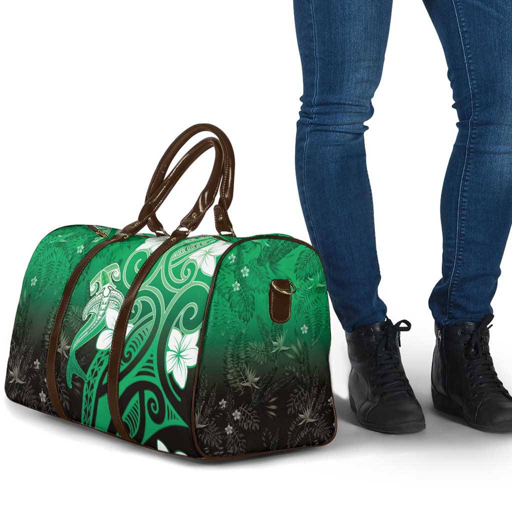 Polynesia Hammerhead Shark Travel Bag Green Tribal Pattern With Plumeria LT05 - Polynesian Pride