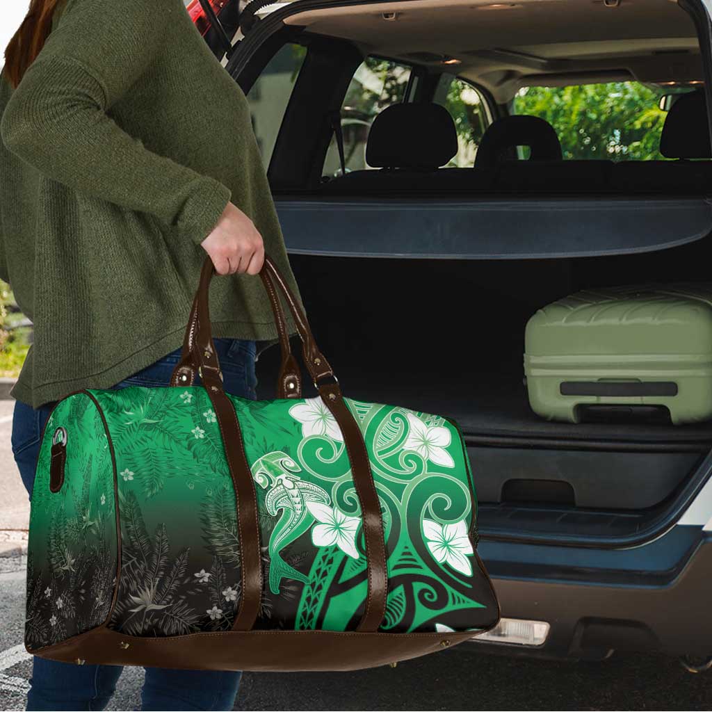 Polynesia Hammerhead Shark Travel Bag Green Tribal Pattern With Plumeria LT05 - Polynesian Pride