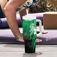 Polynesia Hammerhead Shark Tumbler With Handle Green Tribal Pattern With Plumeria LT05 - Polynesian Pride