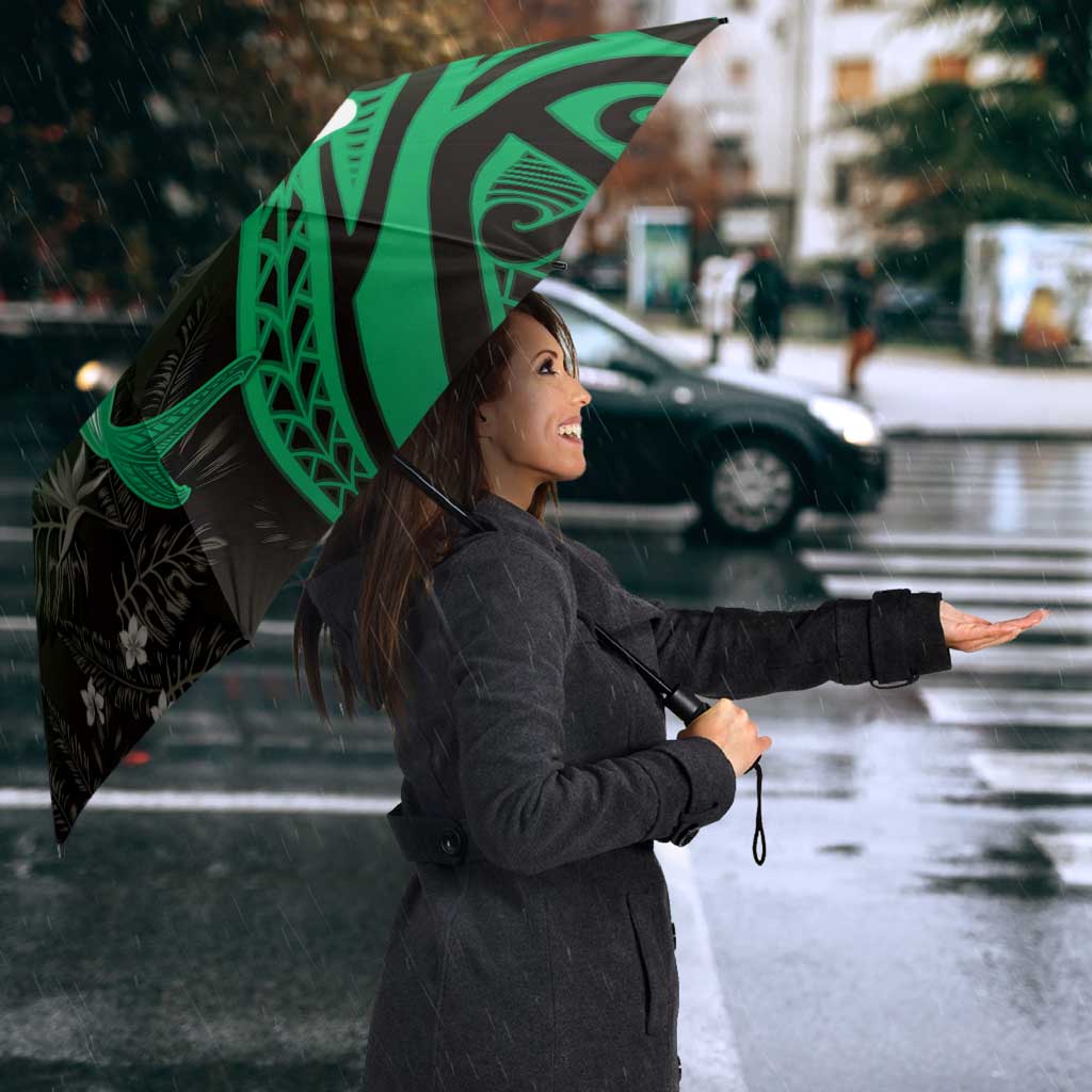 Polynesia Hammerhead Shark Umbrella Green Tribal Pattern With Plumeria LT05 - Polynesian Pride