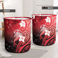 Polynesia Hammerhead Shark Laundry Basket Red Tribal Pattern With Plumeria LT05 - Polynesian Pride