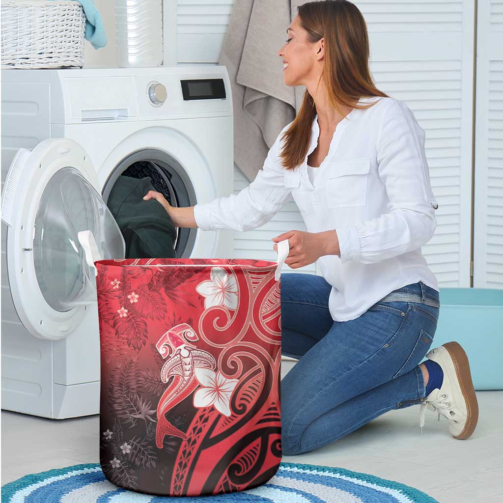Polynesia Hammerhead Shark Laundry Basket Red Tribal Pattern With Plumeria LT05 - Polynesian Pride